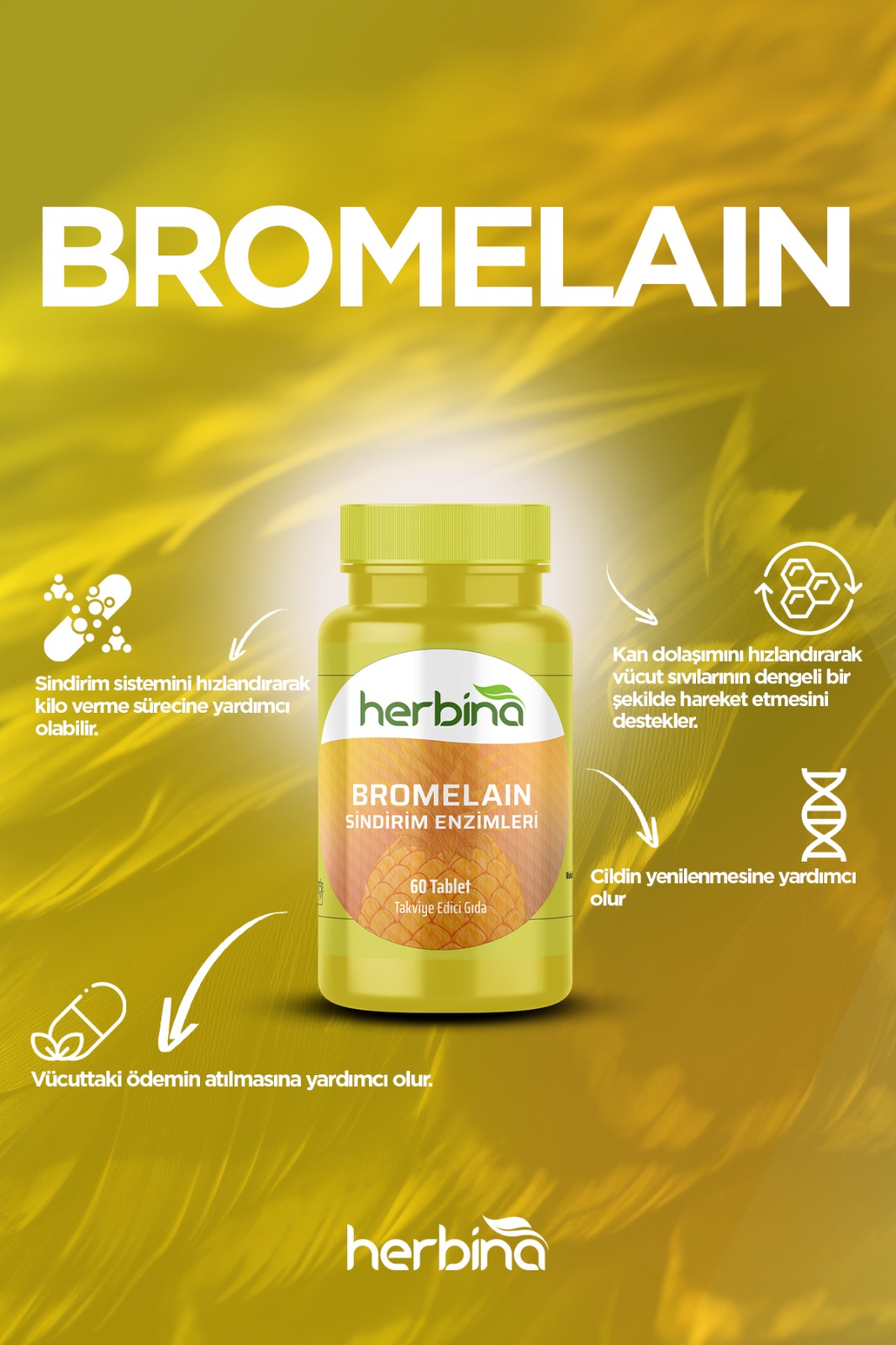 Herbina Bromelain Sindirim Enzimleri 60 Tablet 