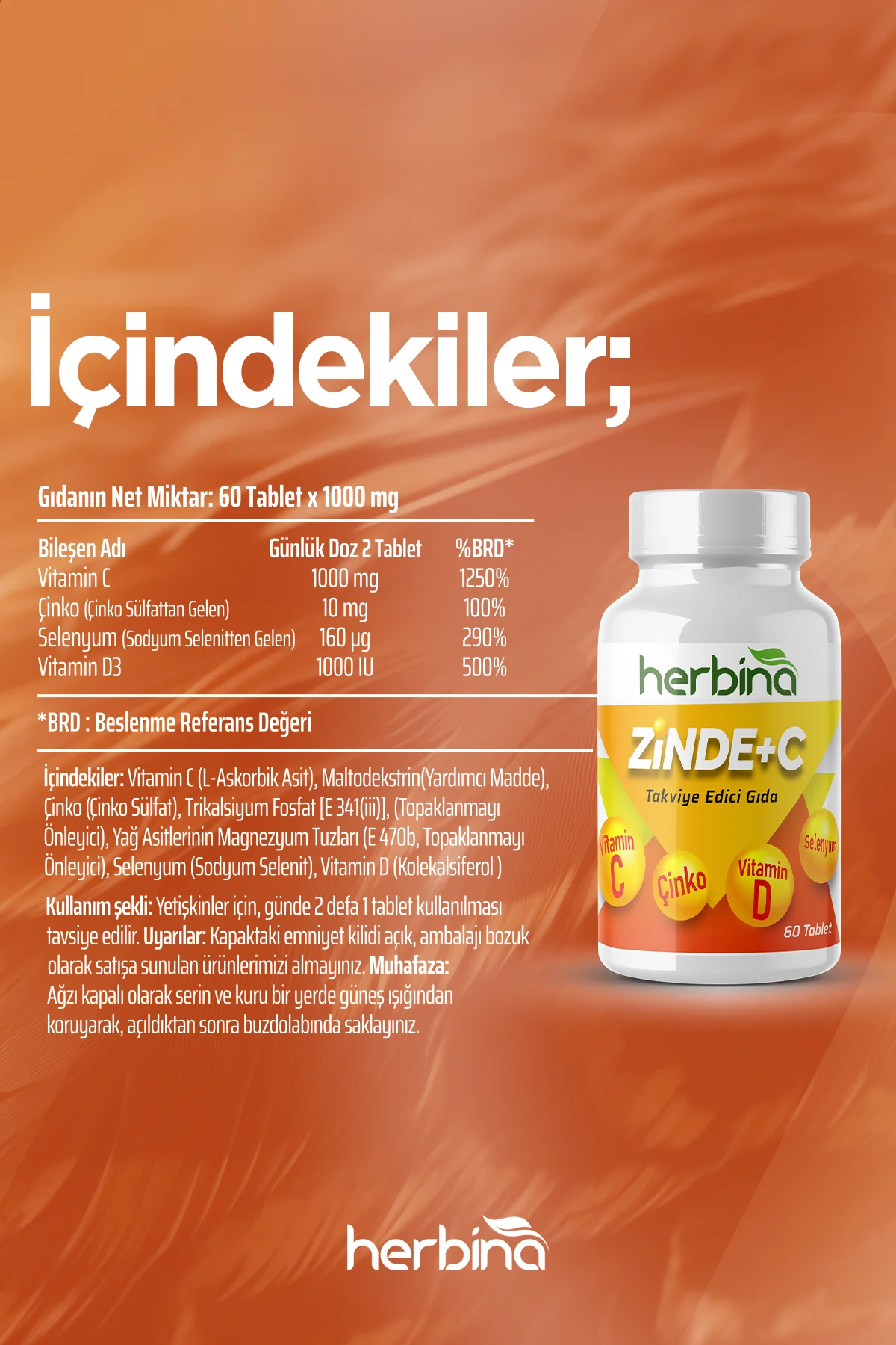 Herbina Zinde+C Vitamini 60 tablet 