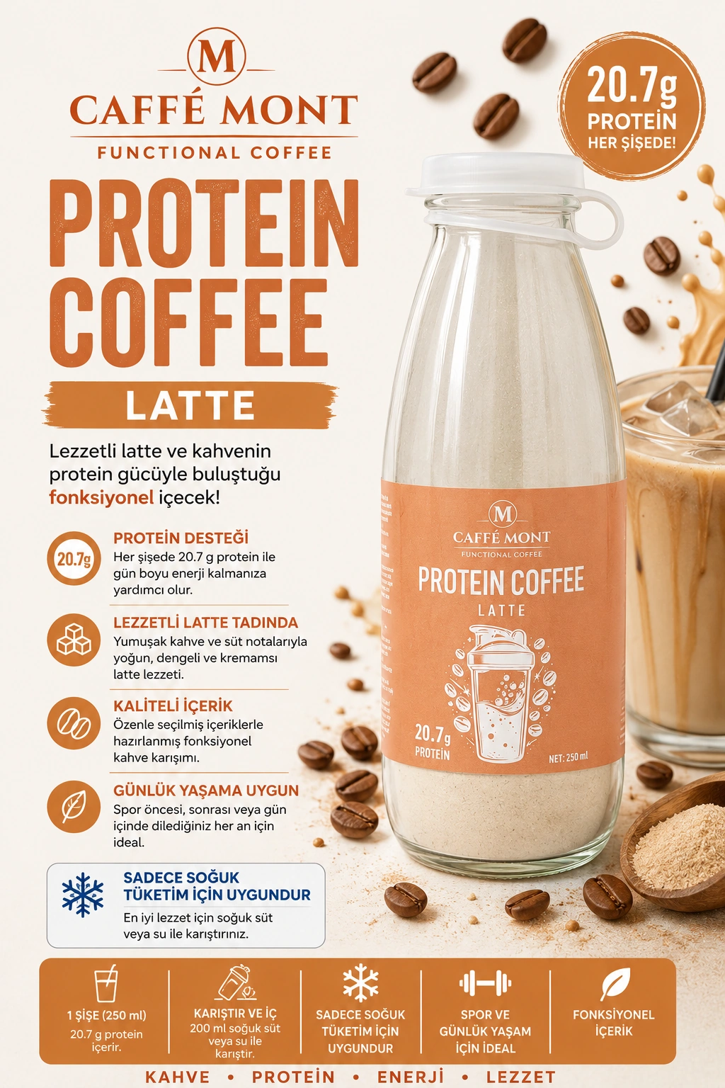 Caffe Mont Protein Coffe Cam şişe 6*30 Gr 