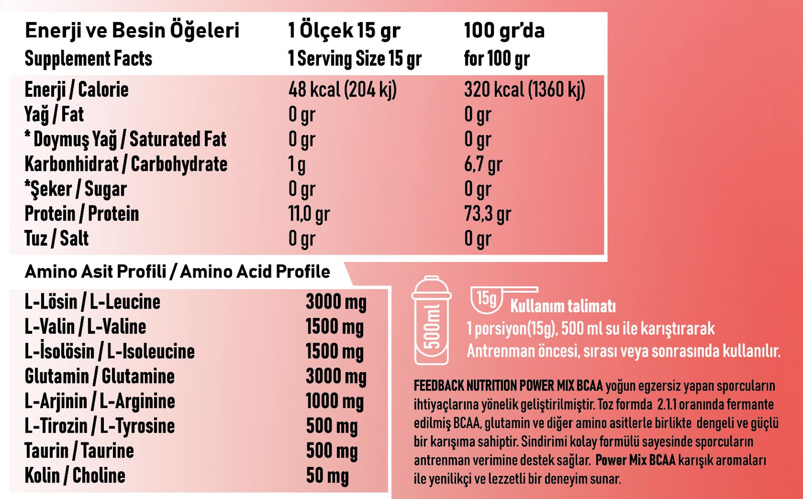 Feedback Nutrition Bcaa Glutamine Power Mix 450 Gr